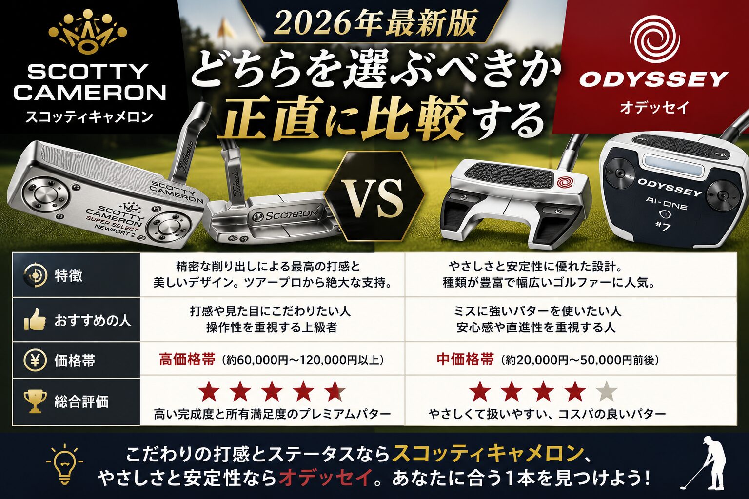 スコッティキャメロン vs オデッセイ【2026年】どちらを選ぶべきか正直 